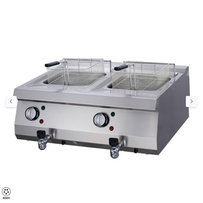  Φριτέζα βαρέως τύπου - 2 x 12L - Ηλεκτρική - Διπλή μονάδα - με βρύση αποστράγγισης - βάθος 70cm